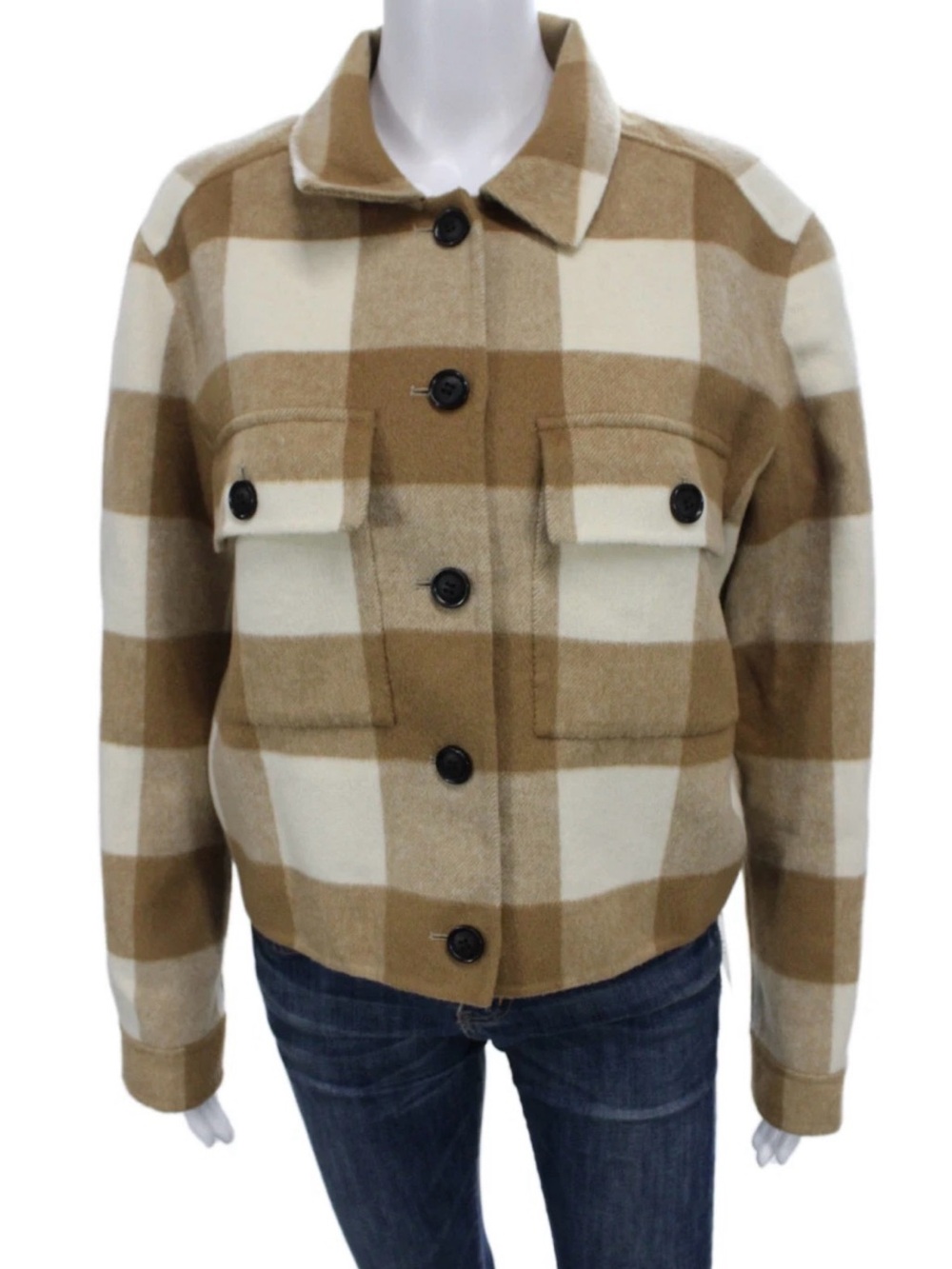 Rails Wool Plaid Bomber Jacket in Camel & Cream M